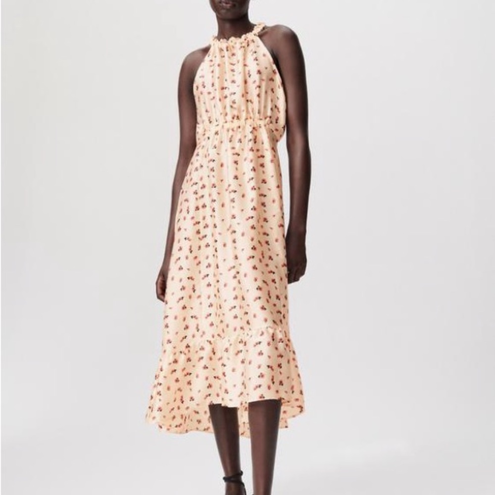 NWT Zara Cream Dress with Pink Floral Design Size S